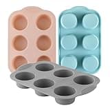 XZZWLL Silicone Muffin Pan, Food Grade Silicone Cupcake Molds for Baking Muffins and Cupcakes, 6-Cup Nonstick Cupcake Pan, Easy Cleaning and BPA-Free (Gray, Orange, Blue)