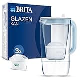 BRITA Glass Water Filter Jug Light Blue (2.5L) Starter Pack inc. 3X MAXTRA PRO All-in-1 Cartridge - Premium Glass jug with Easy-Filling Flip-Lid and Indicator - in Sustainable Smart Box Packaging