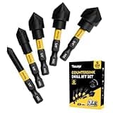 TOLESA 5PCS Countersink Drill Bit Set with 82 Degree 5 Flutes Design, Nitride Coating HSS 1/4" Hex Shank Counter Sink Drill Bit for Wood, Metal, Plastic in Size 1/4” 3/8” 1/2” 5/8” 3/4”