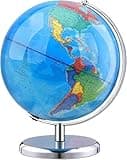 World Globe with Stainless steel Stand Rotating Earth Spinning Globe for Kids Geography Classroom Education or Decorations (8 Inch Blue)