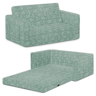 Serta Perfect Sleeper Extra Wide Convertible Sofa to Lounger - Comfy 2-in-1 Flip Open Couch/Sleeper for Kids, Sage