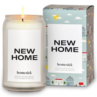 Homesick Scented Candles for Home (New Home) - 13.75 oz Long-Lasting Soy Wax Blend Jar Candle for Housewarming, 60-80 Hours Burn Time - Notes of Jasmine, Cedarwood, Lime, Sandalwood, Oakmoss & Musk