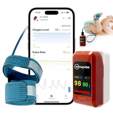 Wearpulse Kids Oxygen Monitor, Infant Fingertip Pulse Oximeter Tracks Adult and Child's SPO2 & Pulse Rate, Toddler Foot O2 Monitor with Audio Reminder, Free APP & PC Report