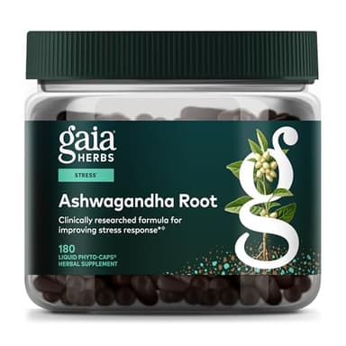 Gaia Herbs Ashwagandha Root - Stress Relief & Sleep Support Supplement - Supports Balanced Energy Levels & Positive Outlook* - 180 Vegan Liquid Phyto-Caps (90 Servings)