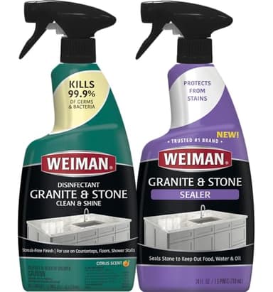Weiman Disinfecting Granite & Stone Daily Cleaner and Sealer Kit - For Granite, Marble, Quartz, Quartzite, Slate - 24 oz Daily Kitchen Countertop Cleaner, 24 oz Granite & Stone Sealer
