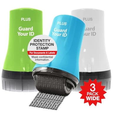 Wide Advanced Security Roller by Guard Your ID, Easy-to-Use Mess-Free Identity Protection Stamp (3-Pack, Mixed Colors: Turquoise, Green, White)