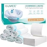 60 Commode Liners with Absorbent Pads, 60 Bedside Commode Liners and 60 Pads for Commode Bucket, Disposable Commode Bags for Adults, Portable Leak-Proof Potty Chair Liners (21*16in-60+60)
