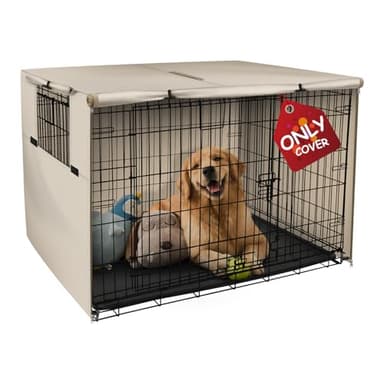 Explore Land 48 inches Dog Crate Cover Heavy Duty Polyester Pet Kennel Sunshade Universal Fit for Wire Cage (Light Tan)