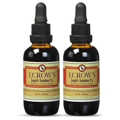 J.CROW'S® Lugol's Solution of Iodine 2% 2 oz (2 Bottle) – Premium Iodine & Potassium Iodide Liquid, Gluten &, Alcohol-Free Natural Brine Extract, No Expiration