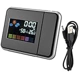 Gsycle Projection Alarm Clock, Weather Forecast Humidity Display Digital Clock Atomic Clock with LCD Screen for Bedroom Office Living Room (Black)
