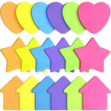 Outus 540 Sheets Star Sticky Notes 3 x 3 Inch Heart Arrow Star Shaped Self Sticky Notes 6 Multi Colors for Reminders Office Library Home Baking,18 Pads(Bright Colors)