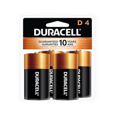 Duracell Coppertop D Batteries, 4 Count (Pack of 1), D Battery with Long-lasting Power, All-Purpose Alkaline D Battery for Household and Office Devices