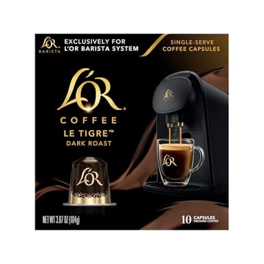 L'OR Coffee Pods, 10 Count Le Tigre Dark Roast Blend, Single-Serve Aluminum Coffee Capsules Compatible with the L'OR BARISTA System, 10 count (Pack of 1)