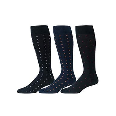 BoardroomSocks Men's Over the Calf Merino Wool Dress Socks Squares and Dots Patterned 3 Color Set