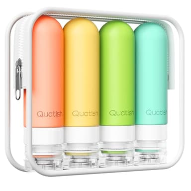 Quatish Travel Bottles for Toiletries, Original Patented Leak Proof Travel Size Containers, 3 oz Tsa Approved Silicone Shampoo and Conditioner Bottles, 4 Pack, Multi-Color