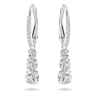 Swarovski Stilla Attract Trilogy Drop Pierced Earrings with White Crystals on a Rhodium Plated Setting with Hinged Closure