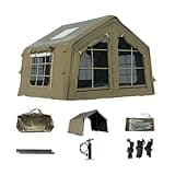HikerSKY 3-5 Person Family Camping Inflatable Tent with Manual Pump,Chimney Opening,Splash-Proof Sunproof Canopy, Hot Tent is Easy to Set up and Store,Pest Control, Military Green