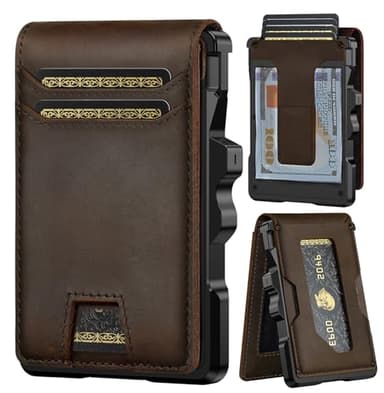 furid Genuine Leather Wallet for Men: Slim RFID Minimalist Wallets with Money Clip - Smart Pop Up Credit Card Holder for Front Pocket - Gifts for Husband Father on Birthday Anniversary