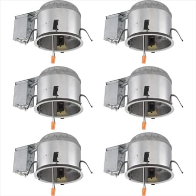 Designers Fountain Led Recessed Ceiling Light Housings, 6 Pack 6 Inch IC Shallow Remodel Can Lighting Fixture Housing, 10 AWG Wire Nuts, Silver, EVR6SLICRAT-N-6