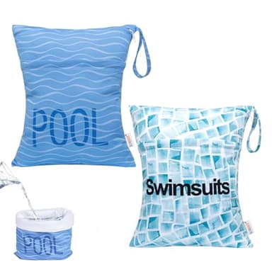 ALVABABY 2pcs Superior Waterproof Wet Dry Bags,Reusable with Two Zippered Pockets, Baby Cloth Diaper Wet Bags,Travel,Beach,Pool,Daycare,Soiled Baby Items,Yoga Gym Bag,Wet bag for Swimsuit