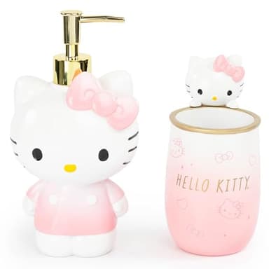 Jay Franco Hello Kitty Tumbler and Soap Dispenser Set - 2 Piece Pink Collection Includes Resin Lotion Pump and Cup - Bathroom Décor