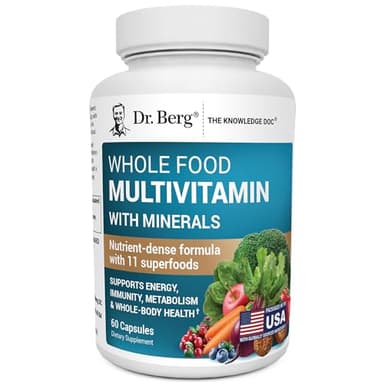 Dr. Berg Whole Food Multivitamin with Minerals - Daily Multivitamin for Men and Women - Includes Premium Whole Food Fruits and Vegetable Blend with Folate, Alpha-lipoic Acid and More - 60 Capsules