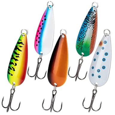 THKFISH 5pcs Saltwater Fishing Lures, Fishing Spoons with Durable Treble Hooks, Jigs Lure for Tuna Salmon Grouper, Sea Fish Jigging Lure, Trolling Spoon for Bass Fish with Tackle Box