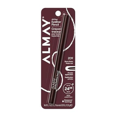 Almay All-Day Eyeliner Pencil, Smudge Proof, Waterproof Eye Makeup, Hypoallergenic, Built-In Sharpener, 209 Black Raisin, 0.01 oz