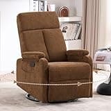 Zuacs Recliner Chairs, Swivel Rocker Recliner Chair for Adults, Glider Rocking Chair, Small Nursery Recliner for Living Room, Reclining with Modern-Designed Armrests, Upholstered Fabric Brown
