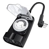 G-ELEK Outdoor Timer Waterproof, 24 Hour Light Timer, Timers for Electrical Outlets, Ideal for Pool Pump, Christmas Lights, Heavy Duty, 2 Grounded Outlets, ETL Listed, Black