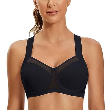 SYROKAN High Impact Sports Bras for Women No Uniboob Unlined Underwire Adjustable Cross Back Bra Black - Unlined New 38E