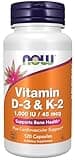 NOW Supplements, Vitamin D-3 & K-2, 1,000 IU/45 mcg,Plus Cardiovascular Support*, Supports Bone Health*, 120 veg Capsules