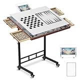 Puzzle Table with Drawers, 1500 Piece Jigsaw Puzzle Board with Wood Cover and Shelf, Tiltable and 14 Level Height Adjustable, Foldable Puzzle Table with Wheels for Adults Puzzle Enthusiasts