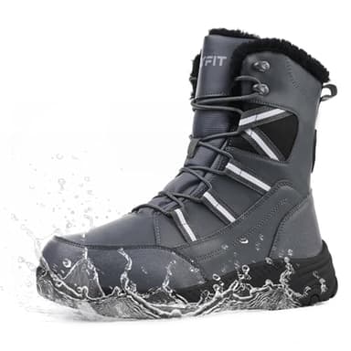Suiyfit Snow Boots for Men Waterproof Mid-Calf Booties Winter Hiking Boot Durable Warm Fur Lined Boot Non-Slip Warm Climbing Shoes Walking, Cold Weather（grey-42.5）