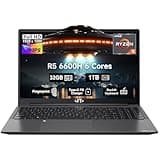 15.6 Business-gaming-Laptop, 6-Cores AMD Ryzen 5 6600H 660M 6nm GPU, 32GB DDR5 1TB SSD(Beat i7-1165G7 up to 4.5GHz)100W Type-C FHD IPS Laptop-Computer with Fingerprint Backlit Keyboard WiFi5 Win11