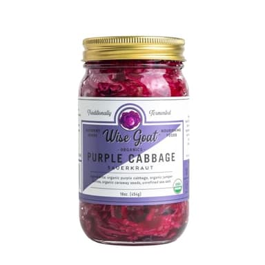 Raw Organic Fermented Probiotic Sauerkraut, "Purple Cabbage" Variety [Vegan, Gluten Free, Non-GMO, Probiotic] 16oz Glass Jar by Wise Goat Organics
