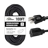 HONDERSON 100FT Outdoor Extension Cord-16/3 SJTW Durable Black Extension Cable with 3 Prong Grounded Plug for Safety,Great for Outside Christmas Decorations