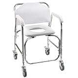 DMI Rolling Shower Chair, Commode, Transport Chair, FSA Eligible, Rolling Bathroom Wheelchair for Handicap, Elderly, Injured or Disabled, Rear Locking Wheels, 250 lb. Weight Capacity, White