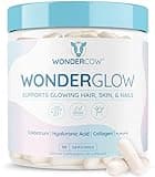 WONDERCOW Hair Skin and Nails Vitamins w/Bovine Colostrum, Collagen, Hyaluronic Acid, Biotin, Zinc, & Lactoferrin┃Supports Faster Hair Growth, Stronger Nails and Glowing Skin (30 Servings, Capsule)