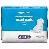 Amazon Basics Thick Maxi Pads with Wings for Periods - Extra Heavy Overnight Absorbency, Unscented, Size 5, 20 Count (Previously Solimo)