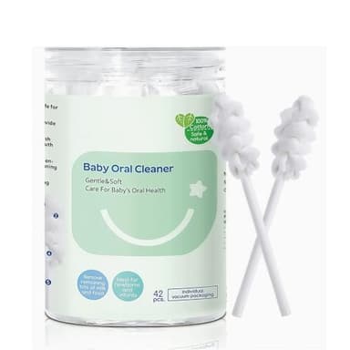 Hranio Baby Toothbrush 6 to 12 Months Infant Toothbrush Newborn Tongue Cleaner Oral Swabs Disposable Mouth Swabs Baby Kids Tongue Cleaner Newborn 42Pcs Oral Care Applicable for 0-36 Months Cotton