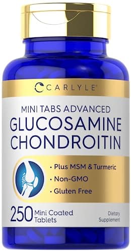 Carlyle Glucosamine Chondroitin MSM | 250 Mini Tablets | Advanced Formula with Turmeric | Non-GMO, Gluten Free