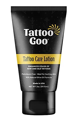 Tattoo Goo Tattoo Care Lotion, 2 oz, Soothes Itch & Irritation, Hydrate & Preserve Color, Non-Greasy Moisturizer, Aftercare Lotion with Olive Oil & Panthenol, No Petroleum or Mineral Oil