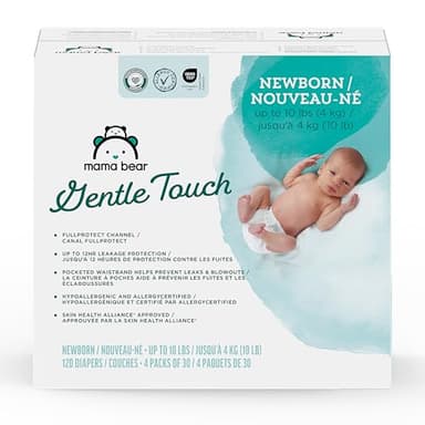 Amazon Brand - Mama Bear Gentle Touch Diapers, Hypoallergenic with Leak Protection, Size Newborn, 120 Count (4 packs of 30)