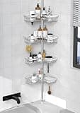 KEGII SUS304 Corner Shower Organizer, Stainless Steel Tension Pole Corner Bathroom Caddy, No Drilling Required Adjustable Shower Shelf for Inside Showers, Silver