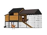 Large Chicken Coop for 6-8 Chickens,Mobile Combination of Metal and Wood Hen House Poultry Cage with Metal Run, Nesting Box,Waterproof Rain Cover Duck Coop