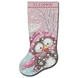 Cross Stitch Kits for Adults Stamped Personalized Christmas Stockings, Cute Penguin Needlepoint Counted Easy Simple Animal Cross-Stitch Patterns for Beginners Embroidery Kit for Holiday Home Decor DIY