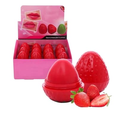 24 Pieces Lip Balm Strawberry Lovely Shaped Women Girl Lip Balm Lasting Moisturizing Lip