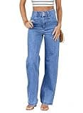 Sidefeel Women's Wide Leg Jeans High Waisted Straight Leg Stretchy Jeans Tummy Control Trendy Loose Ankle Denim Pants Sky Blue Size 12
