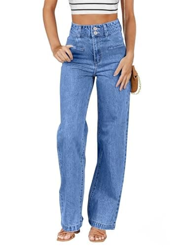 Sidefeel Women's Wide Leg Jeans High Waisted Straight Leg Stretchy Jeans Tummy Control Trendy Loose Ankle Denim Pants Sky Blue Size 8